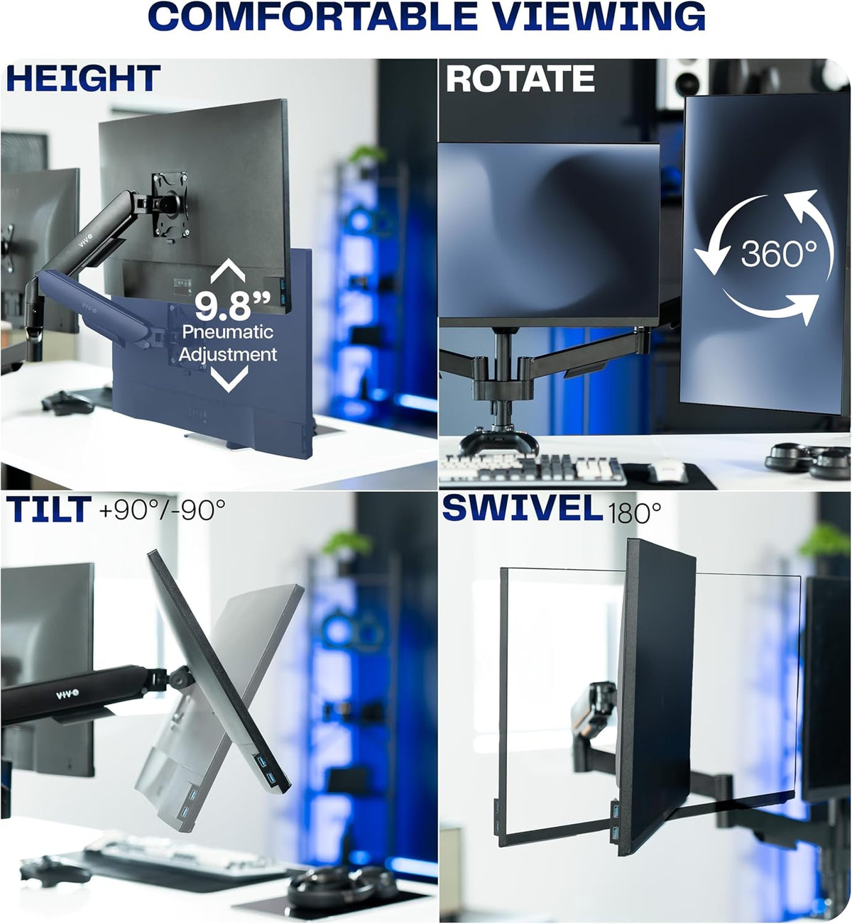 Dual Monitor Stand, Fully Adjustable Arms for 17 to 32 inch Screens, Mechanical Articulating Desk Mount, Gaming and Office Setups, VESA 75x75, 100x100, Max 19.8 lbs, Classic, Black, STAND-V002O