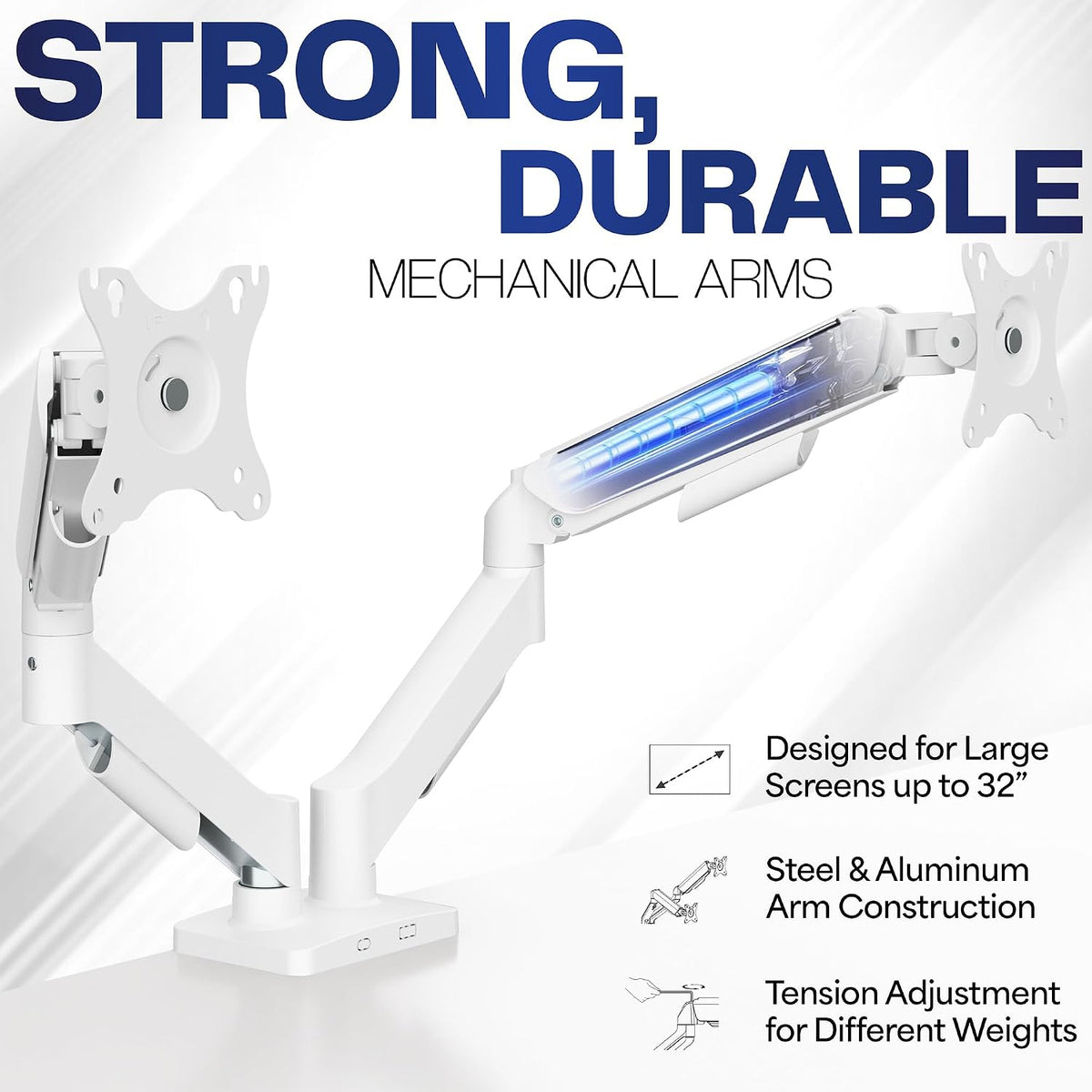 Dual Monitor Stand, Fully Adjustable Arms for 17 to 32 inch Screens, Mechanical Articulating Desk Mount, Gaming and Office Setups, VESA 75x75, 100x100, Max 19.8 lbs, Classic, Black, STAND-V002O