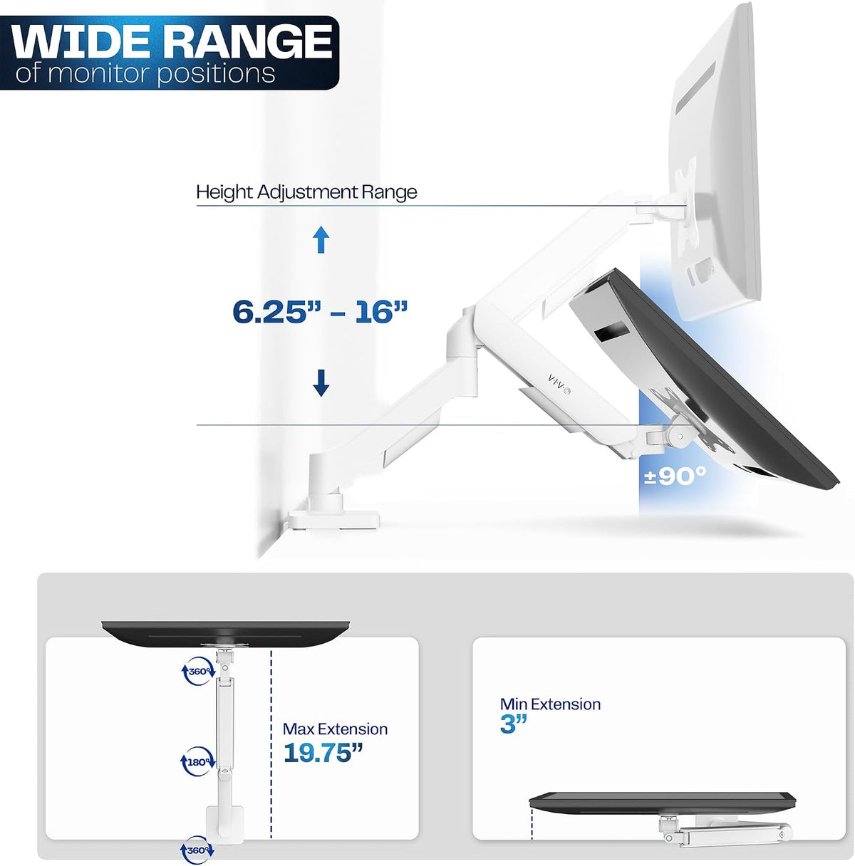 Dual Monitor Stand, Fully Adjustable Arms for 17 to 32 inch Screens, Mechanical Articulating Desk Mount, Gaming and Office Setups, VESA 75x75, 100x100, Max 19.8 lbs, Classic, Black, STAND-V002O
