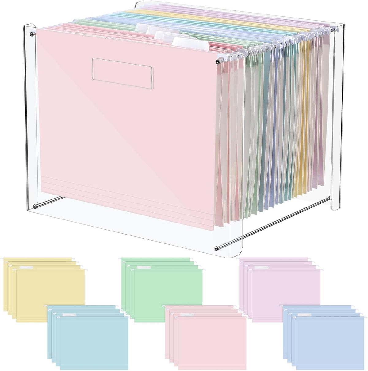 24 Hanging File Folders Acrylic Desktop Organizer,Pastel