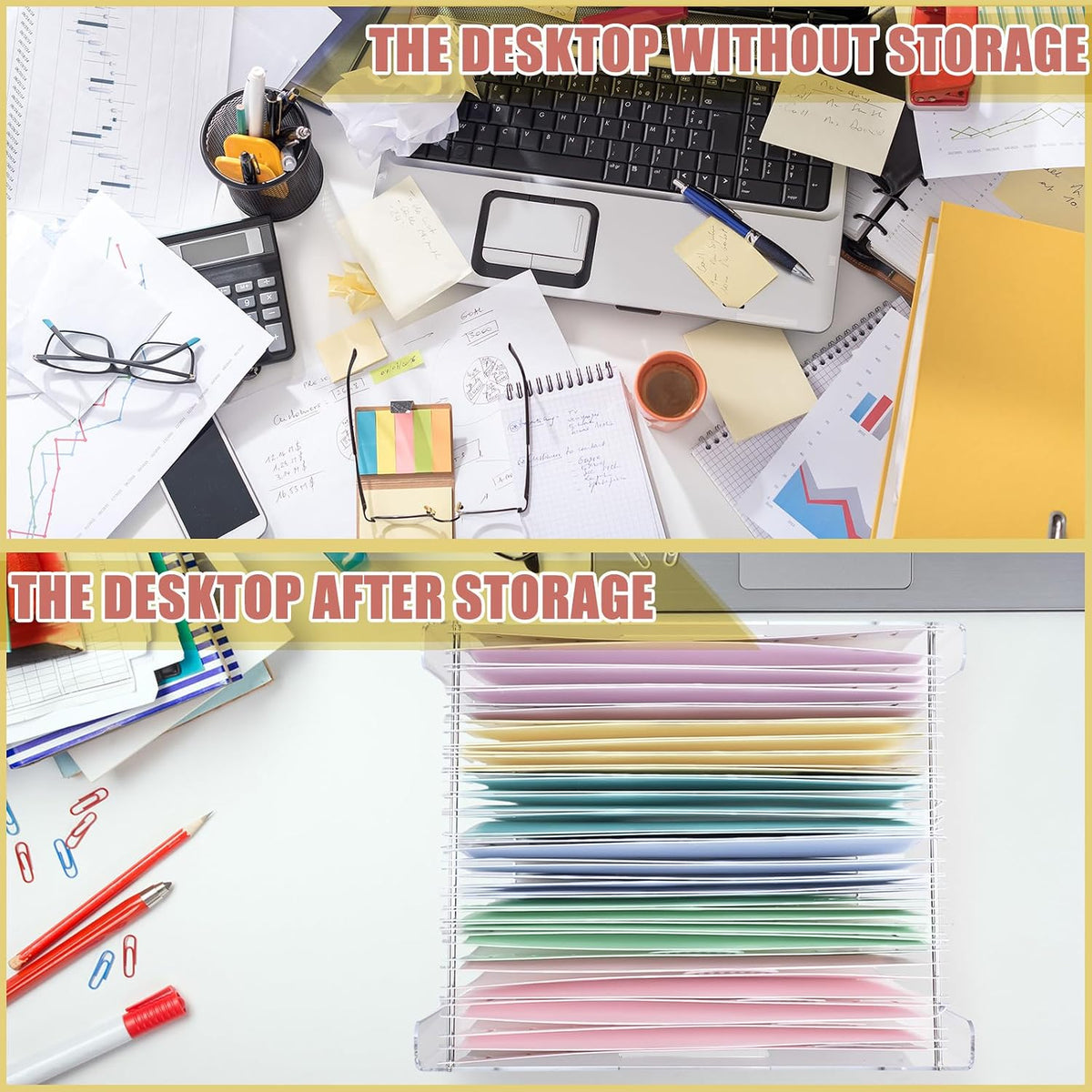 24 Hanging File Folders Acrylic Desktop Organizer,Pastel