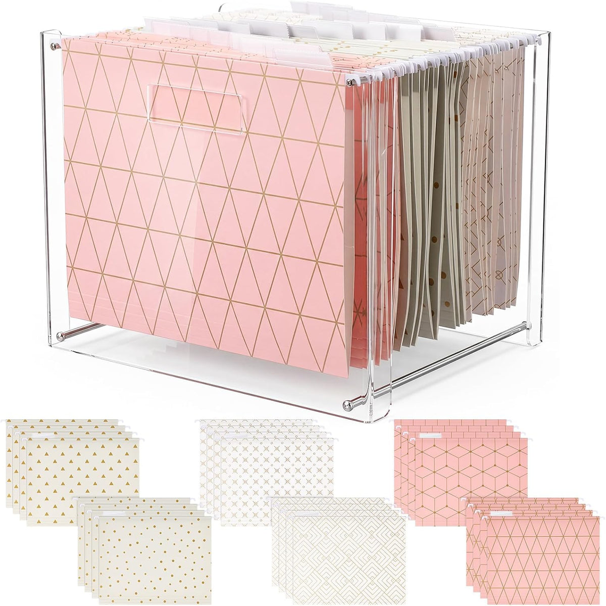 24 Hanging File Folders Acrylic Desktop Organizer,Pastel