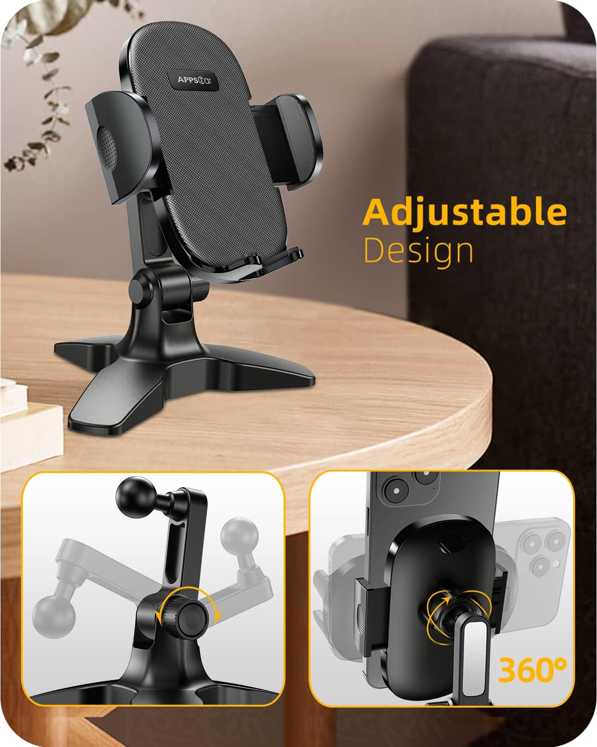 Heavy Duty Phone Stand - Adjustable Desktop Holder for Video Calls, Compatible with 4.7-6.8" Smartphones & Thick Cases, Perfect for Home Office