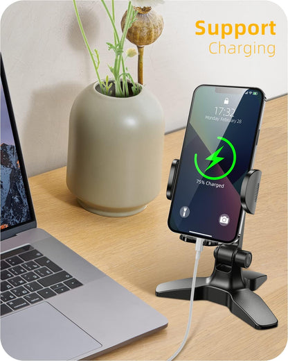 Heavy Duty Phone Stand - Adjustable Desktop Holder for Video Calls, Compatible with 4.7-6.8" Smartphones & Thick Cases, Perfect for Home Office