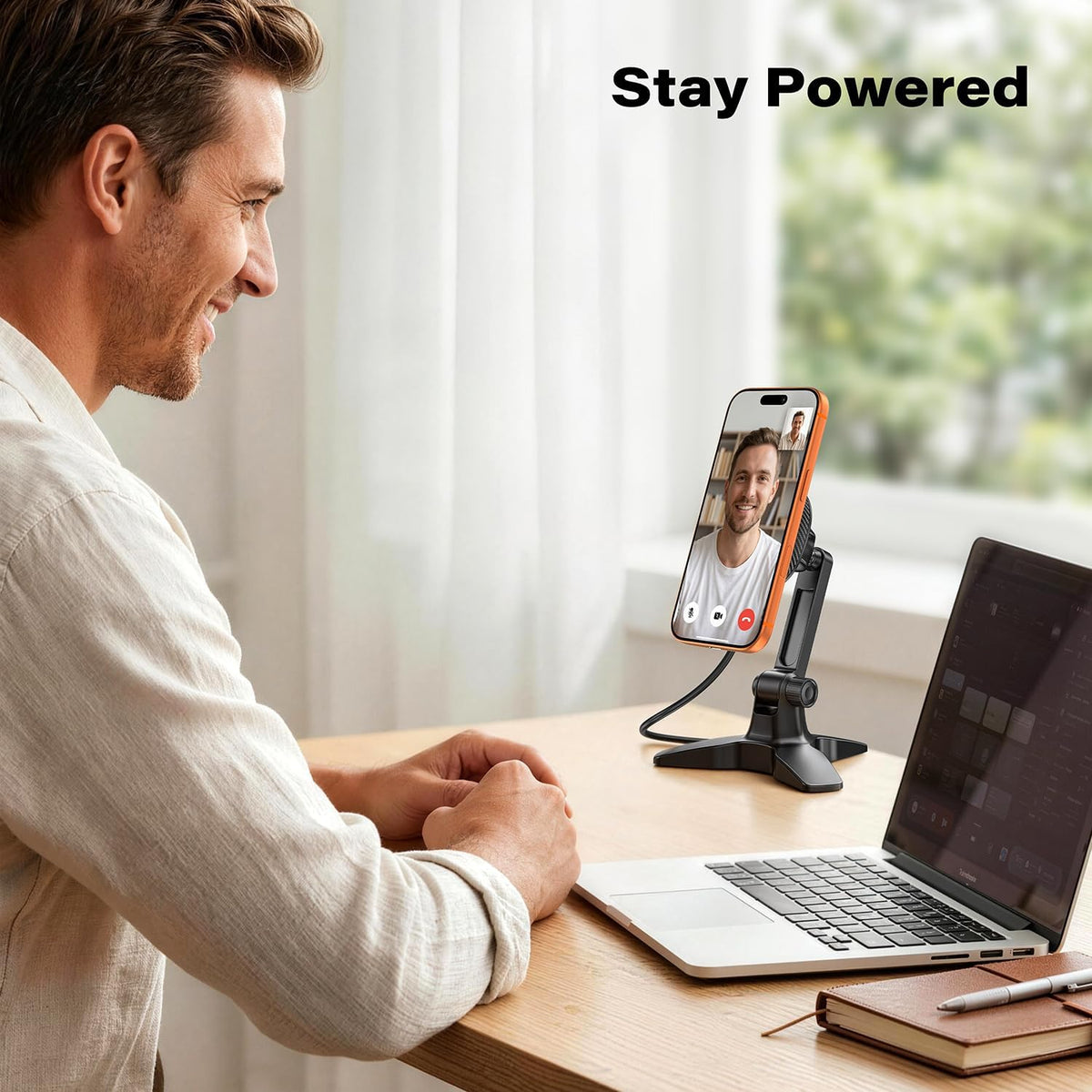 Heavy Duty Phone Stand - Adjustable Desktop Holder for Video Calls, Compatible with 4.7-6.8" Smartphones & Thick Cases, Perfect for Home Office