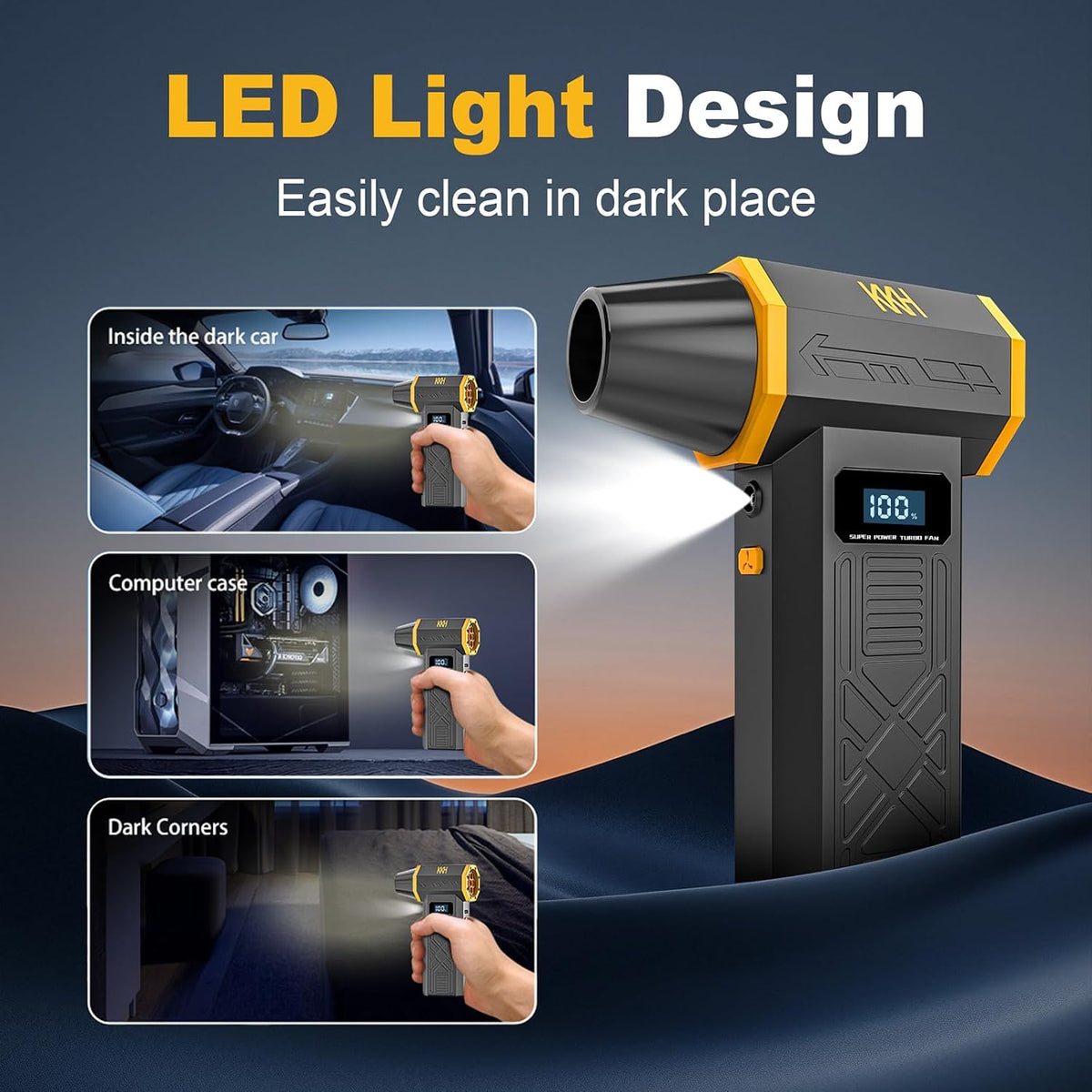 Portable Electric Air Duster with Led Light, Powerful 120000RPM 4 Speed Adjustable Mini Turbo Blower for Cleaning, Rechargeable Cordless Dusters for Home Car Outdoor PC Computer Keyboard