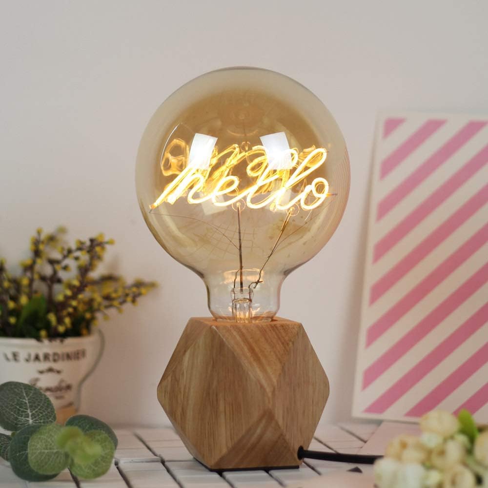 Small Wood Table Lamp, Bedside Lamp with Diamond Wooden Base E26 60W Industrial Night Light Boho Deco for Bedroom, Living Room or Office(No Bulb)