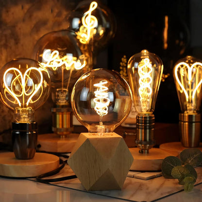 Small Wood Table Lamp, Bedside Lamp with Diamond Wooden Base E26 60W Industrial Night Light Boho Deco for Bedroom, Living Room or Office(No Bulb)