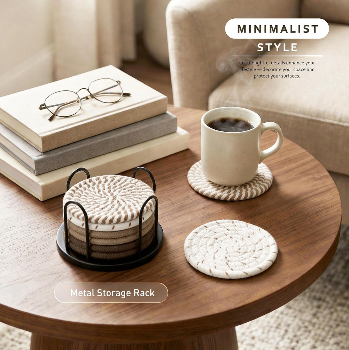 Coasters Set of 8 for Drinks, 4 Inch Large Coasters for Coffee Table, Tabletop Protection for Hot & Cold Drinks, Versatile Coasters for Home Decor, Non-Slip & Easy to Clean, Coffee