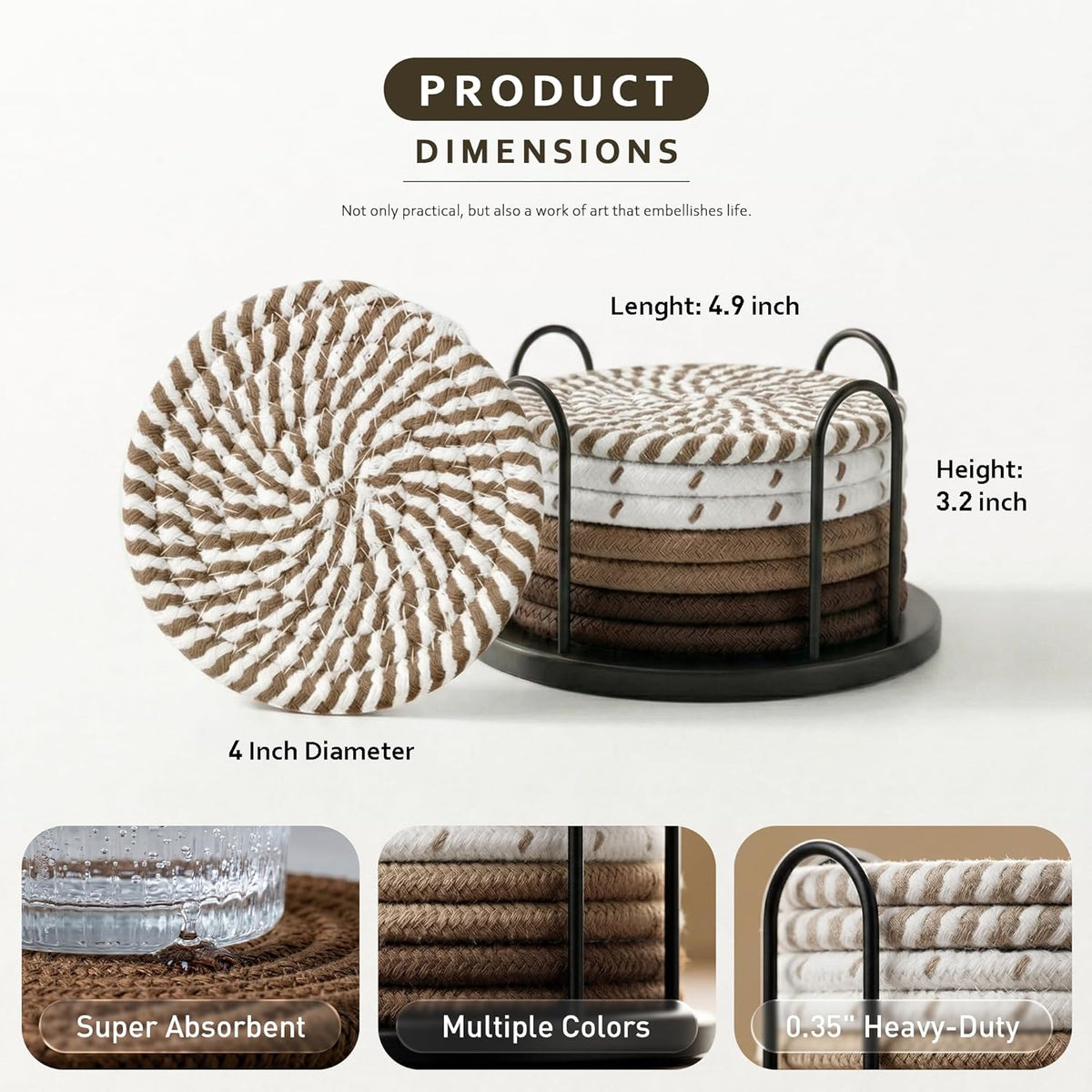 Coasters Set of 8 for Drinks, 4 Inch Large Coasters for Coffee Table, Tabletop Protection for Hot & Cold Drinks, Versatile Coasters for Home Decor, Non-Slip & Easy to Clean, Coffee