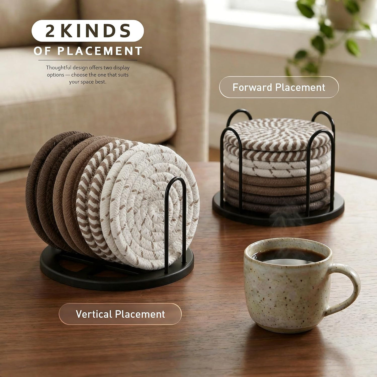 Coasters Set of 8 for Drinks, 4 Inch Large Coasters for Coffee Table, Tabletop Protection for Hot & Cold Drinks, Versatile Coasters for Home Decor, Non-Slip & Easy to Clean, Coffee