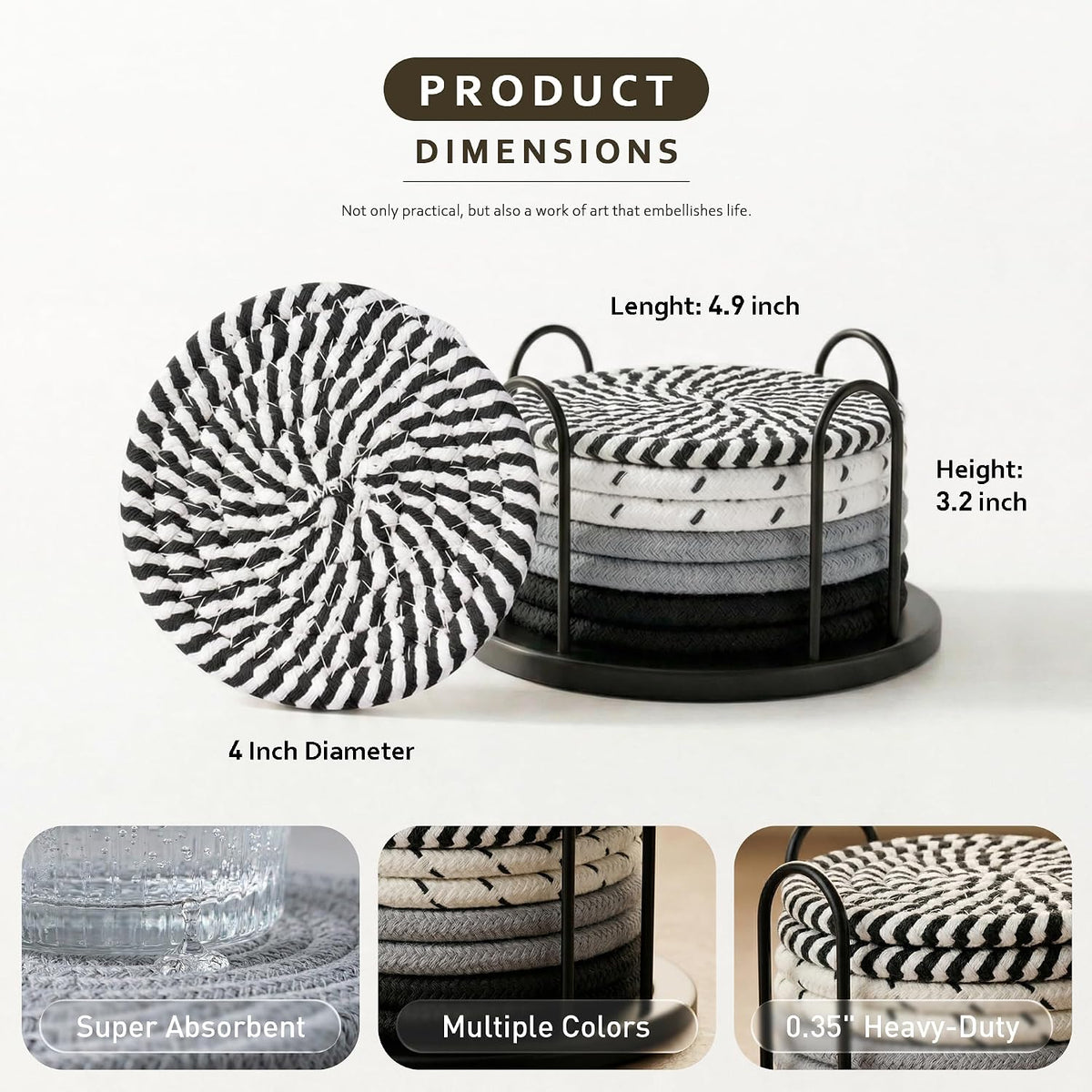 Coasters Set of 8 for Drinks, 4 Inch Large Coasters for Coffee Table, Tabletop Protection for Hot & Cold Drinks, Versatile Coasters for Home Decor, Non-Slip & Easy to Clean, Coffee