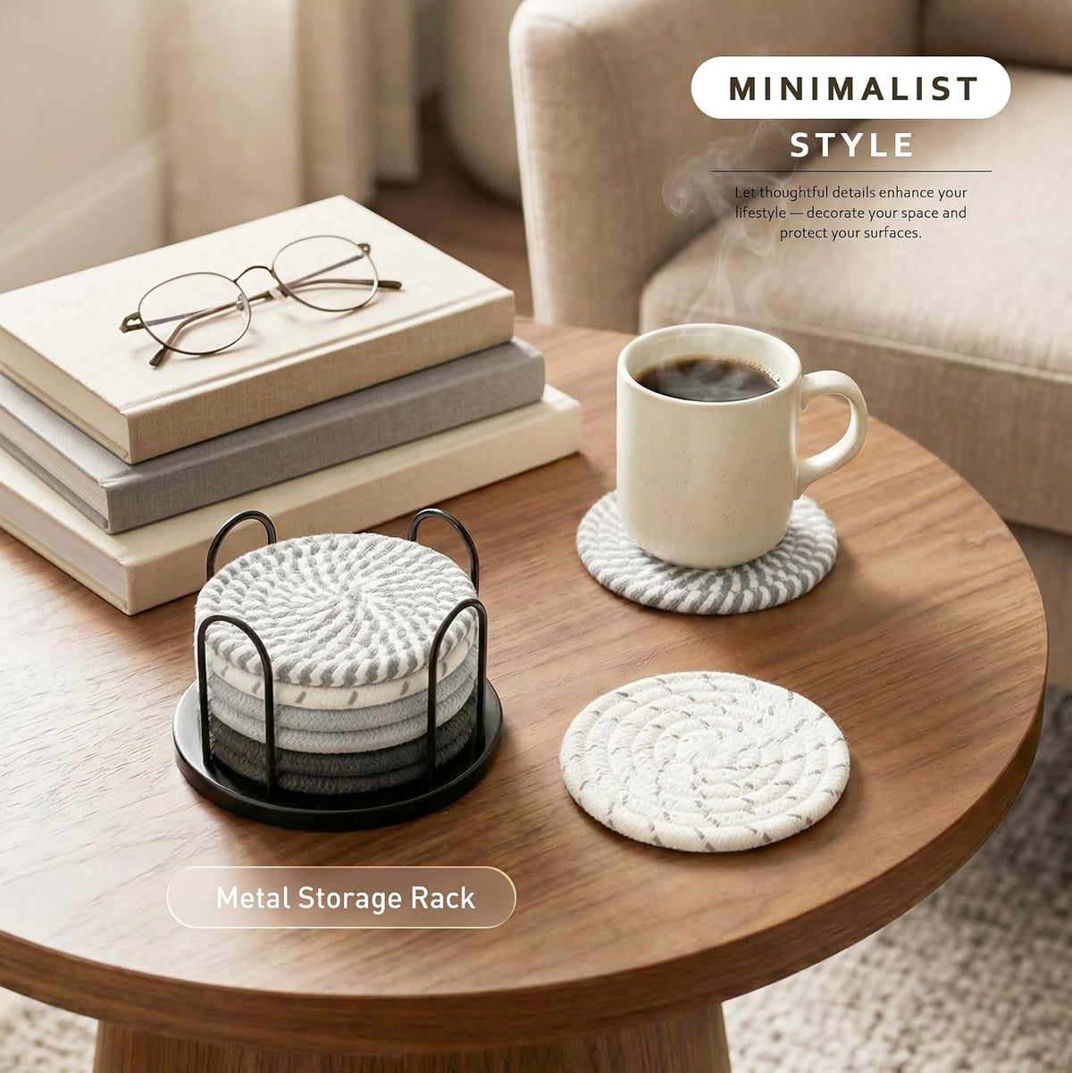 Coasters Set of 8 for Drinks, 4 Inch Large Coasters for Coffee Table, Tabletop Protection for Hot & Cold Drinks, Versatile Coasters for Home Decor, Non-Slip & Easy to Clean, Coffee