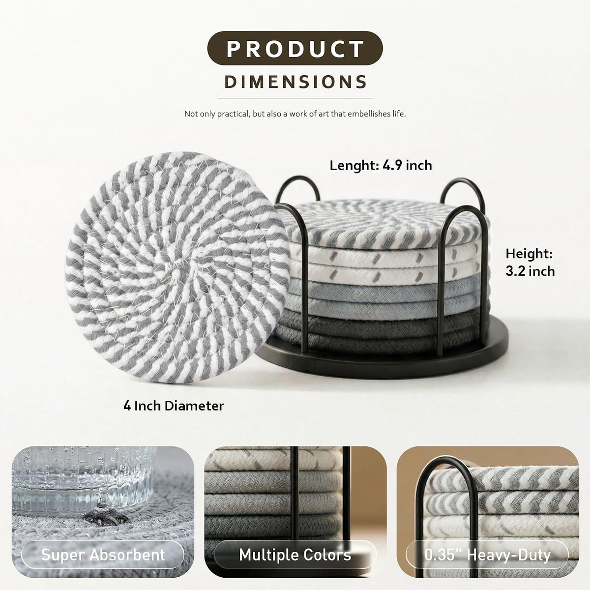 Coasters Set of 8 for Drinks, 4 Inch Large Coasters for Coffee Table, Tabletop Protection for Hot & Cold Drinks, Versatile Coasters for Home Decor, Non-Slip & Easy to Clean, Coffee