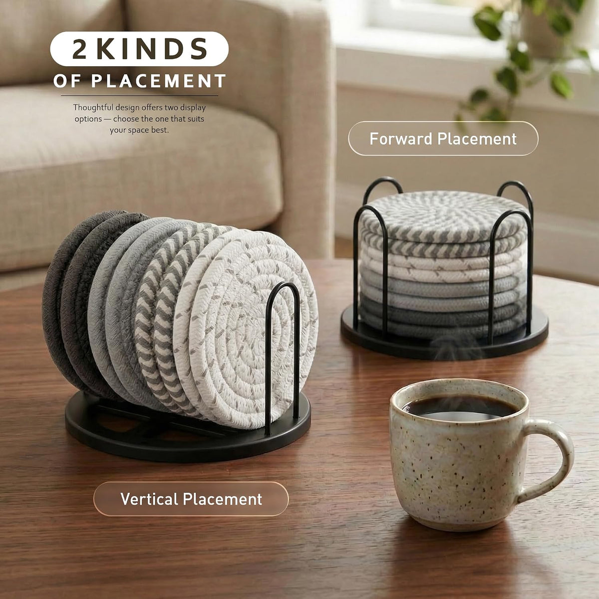 Coasters Set of 8 for Drinks, 4 Inch Large Coasters for Coffee Table, Tabletop Protection for Hot & Cold Drinks, Versatile Coasters for Home Decor, Non-Slip & Easy to Clean, Coffee