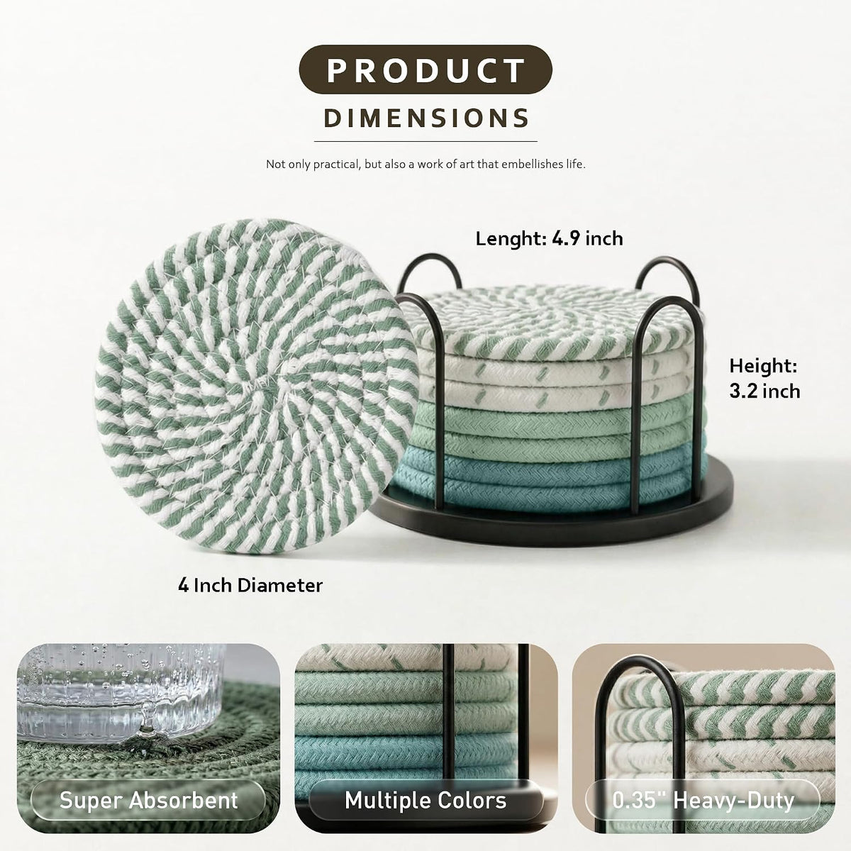 Coasters Set of 8 for Drinks, 4 Inch Large Coasters for Coffee Table, Tabletop Protection for Hot & Cold Drinks, Versatile Coasters for Home Decor, Non-Slip & Easy to Clean, Coffee