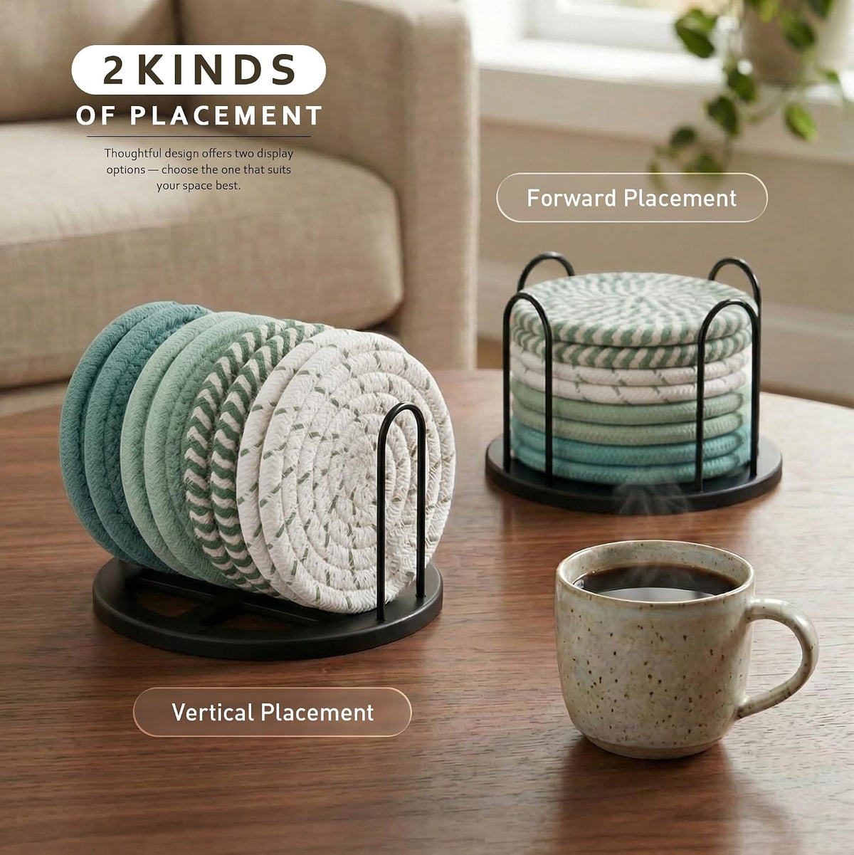 Coasters Set of 8 for Drinks, 4 Inch Large Coasters for Coffee Table, Tabletop Protection for Hot & Cold Drinks, Versatile Coasters for Home Decor, Non-Slip & Easy to Clean, Coffee