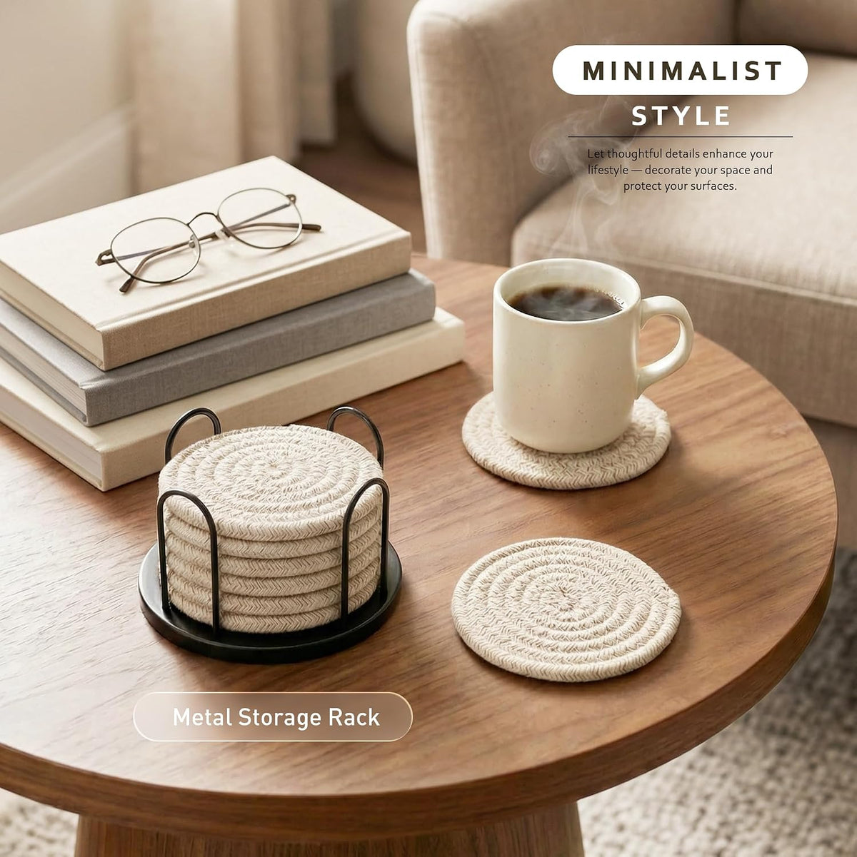 Coasters Set of 8 for Drinks, 4 Inch Large Coasters for Coffee Table, Tabletop Protection for Hot & Cold Drinks, Versatile Coasters for Home Decor, Non-Slip & Easy to Clean, Coffee