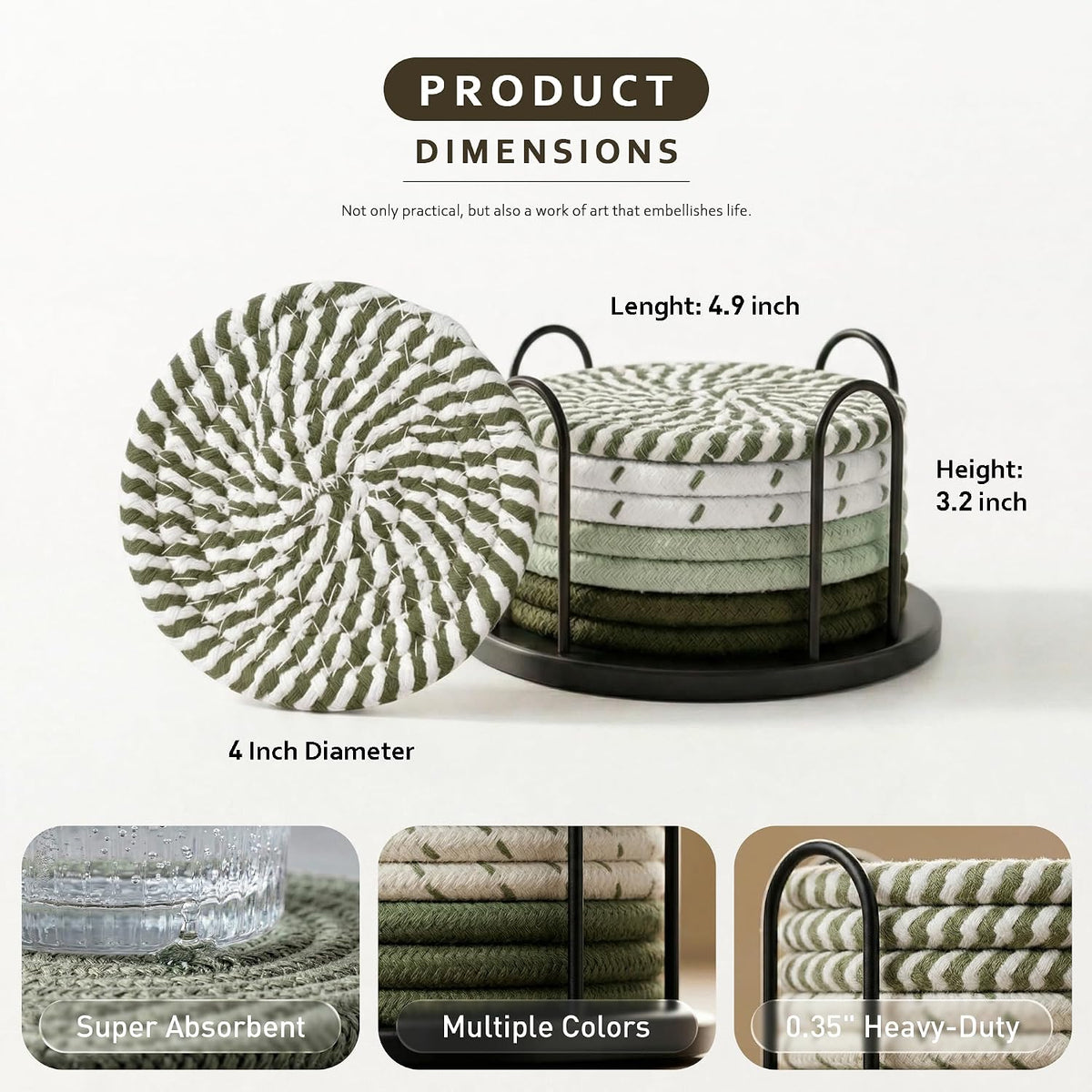 Coasters Set of 8 for Drinks, 4 Inch Large Coasters for Coffee Table, Tabletop Protection for Hot & Cold Drinks, Versatile Coasters for Home Decor, Non-Slip & Easy to Clean, Coffee