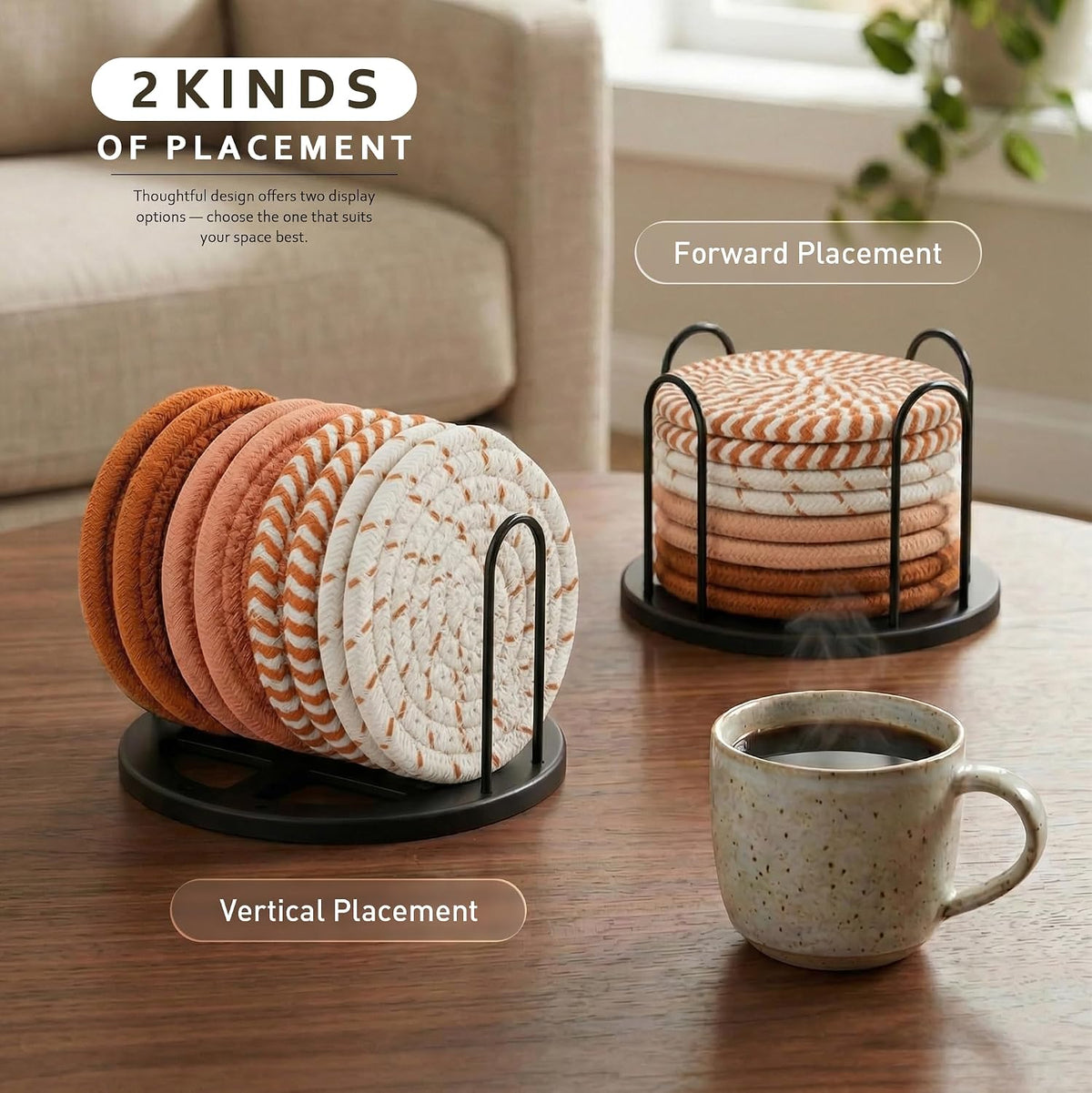 Coasters Set of 8 for Drinks, 4 Inch Large Coasters for Coffee Table, Tabletop Protection for Hot & Cold Drinks, Versatile Coasters for Home Decor, Non-Slip & Easy to Clean, Coffee