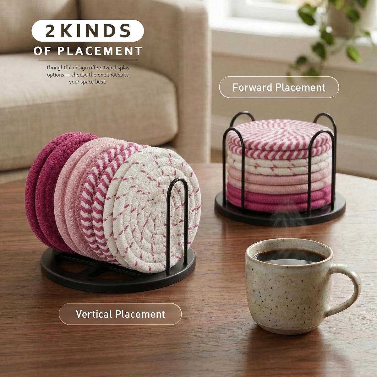 Coasters Set of 8 for Drinks, 4 Inch Large Coasters for Coffee Table, Tabletop Protection for Hot & Cold Drinks, Versatile Coasters for Home Decor, Non-Slip & Easy to Clean, Coffee