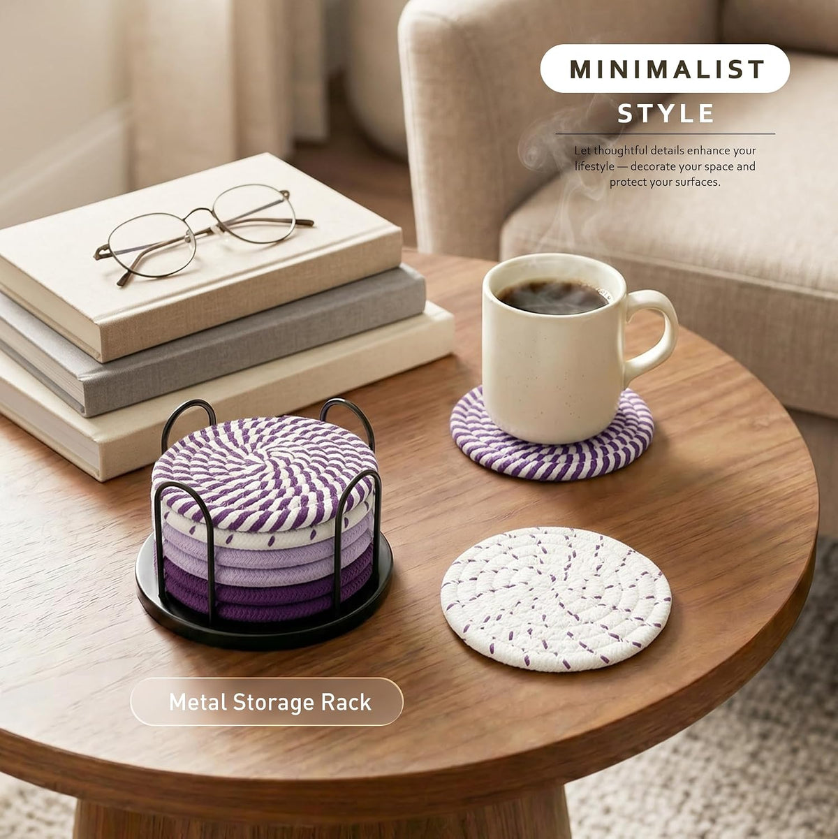Coasters Set of 8 for Drinks, 4 Inch Large Coasters for Coffee Table, Tabletop Protection for Hot & Cold Drinks, Versatile Coasters for Home Decor, Non-Slip & Easy to Clean, Coffee
