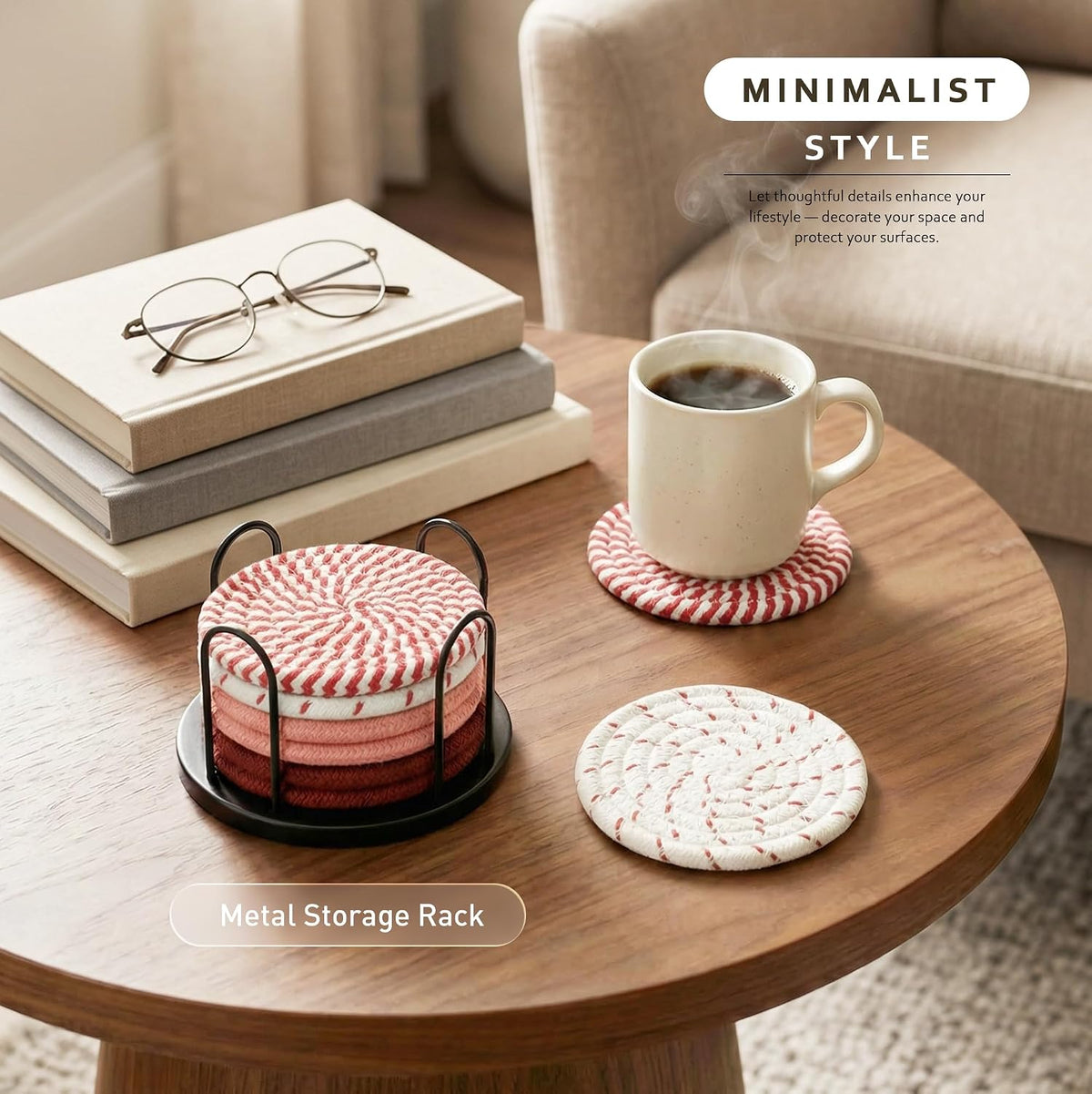 Coasters Set of 8 for Drinks, 4 Inch Large Coasters for Coffee Table, Tabletop Protection for Hot & Cold Drinks, Versatile Coasters for Home Decor, Non-Slip & Easy to Clean, Coffee