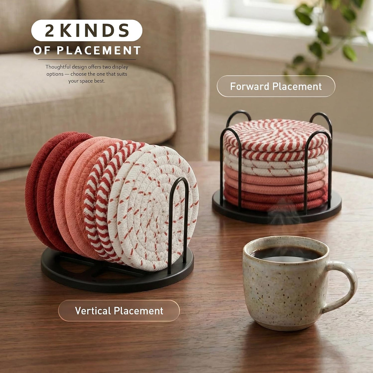 Coasters Set of 8 for Drinks, 4 Inch Large Coasters for Coffee Table, Tabletop Protection for Hot & Cold Drinks, Versatile Coasters for Home Decor, Non-Slip & Easy to Clean, Coffee