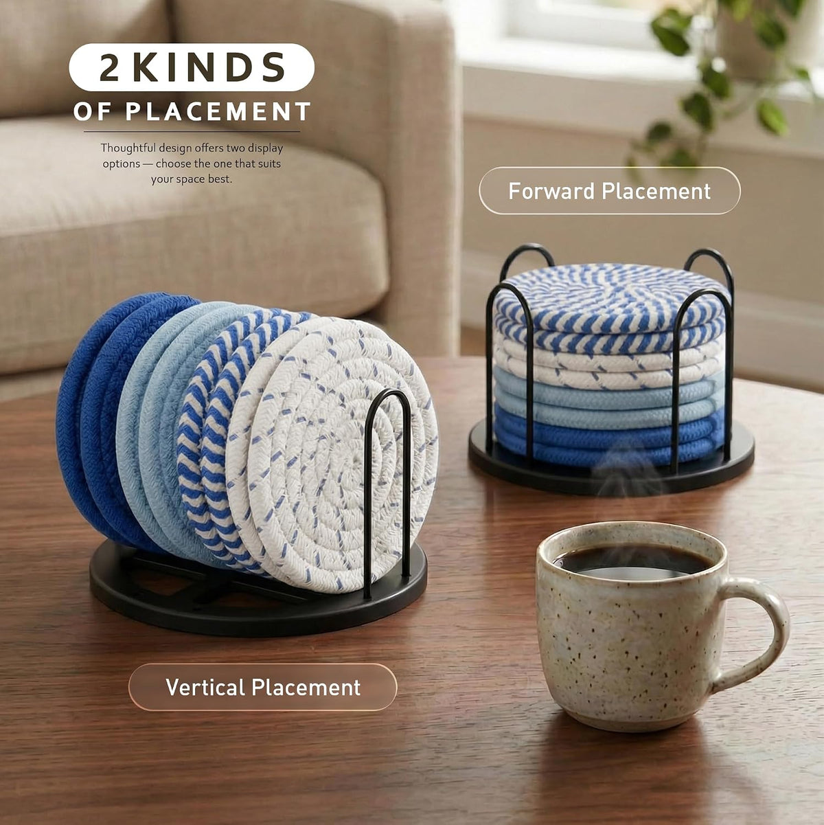 Coasters Set of 8 for Drinks, 4 Inch Large Coasters for Coffee Table, Tabletop Protection for Hot & Cold Drinks, Versatile Coasters for Home Decor, Non-Slip & Easy to Clean, Coffee