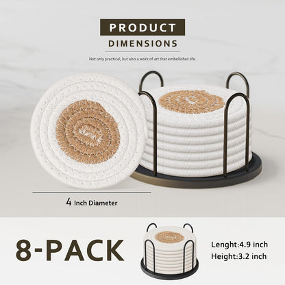 Coasters Set of 8 for Drinks, 4 Inch Large Coasters for Coffee Table, Tabletop Protection for Hot & Cold Drinks, Versatile Coasters for Home Decor, Non-Slip & Easy to Clean, Coffee