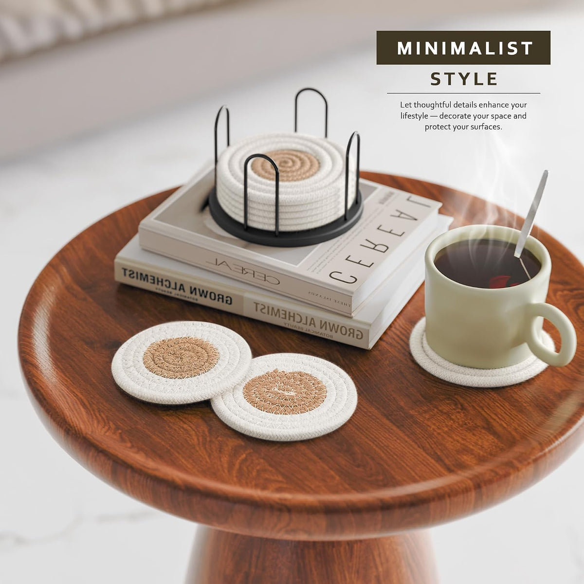 Coasters Set of 8 for Drinks, 4 Inch Large Coasters for Coffee Table, Tabletop Protection for Hot & Cold Drinks, Versatile Coasters for Home Decor, Non-Slip & Easy to Clean, Coffee