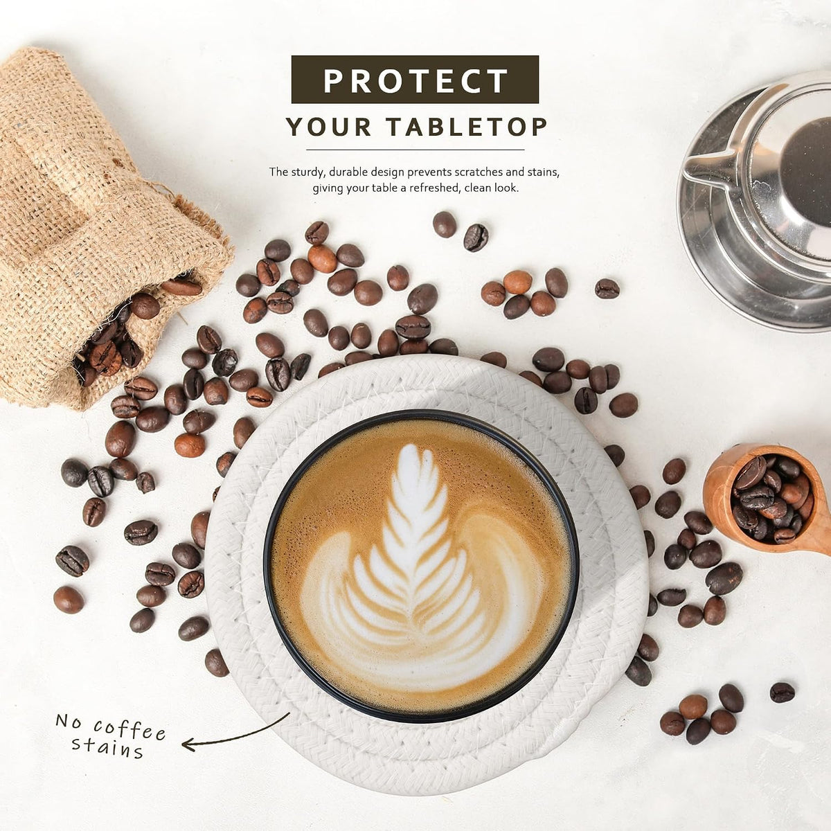 Coasters Set of 8 for Drinks, 4 Inch Large Coasters for Coffee Table, Tabletop Protection for Hot & Cold Drinks, Versatile Coasters for Home Decor, Non-Slip & Easy to Clean, Coffee