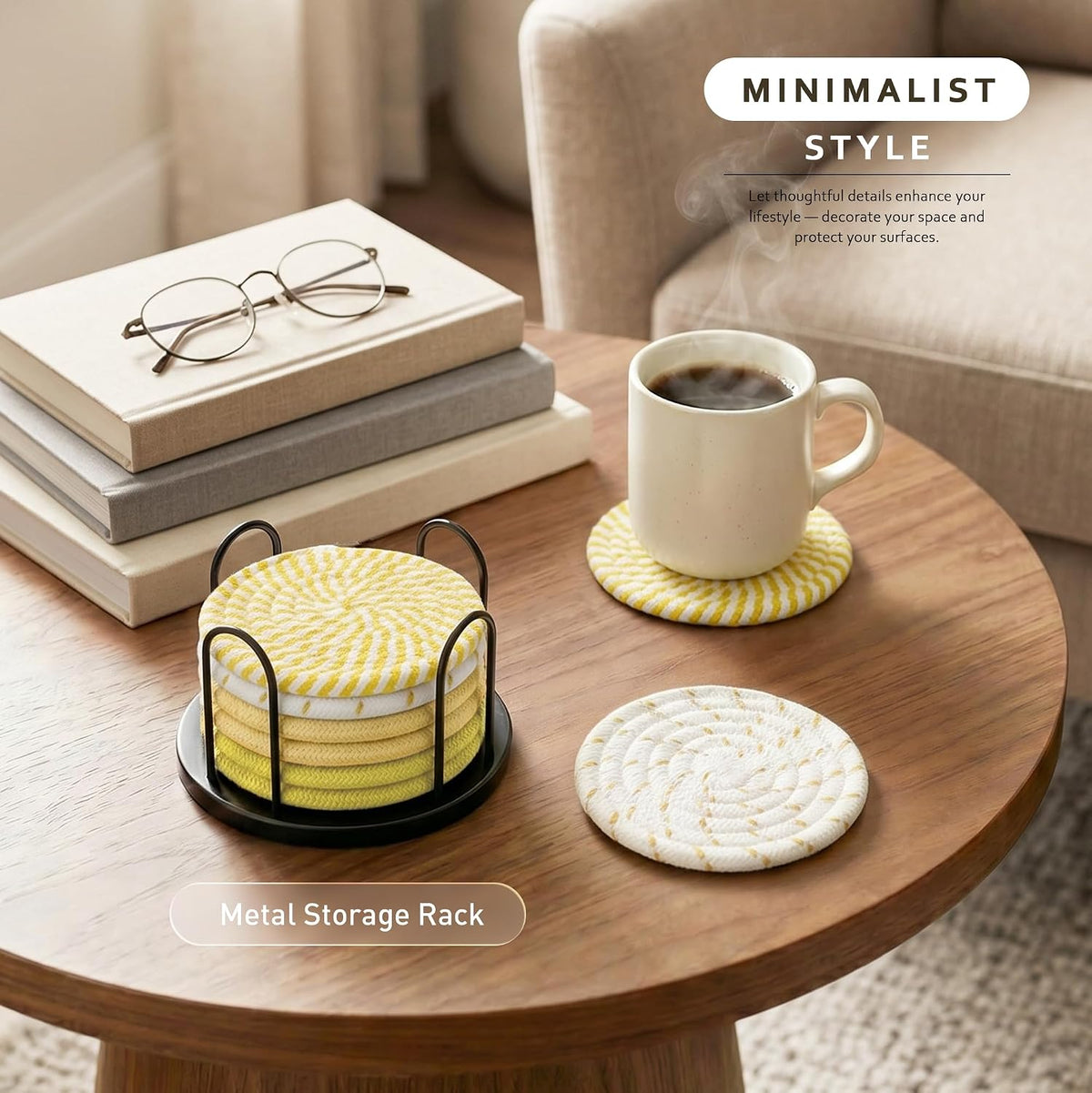 Coasters Set of 8 for Drinks, 4 Inch Large Coasters for Coffee Table, Tabletop Protection for Hot & Cold Drinks, Versatile Coasters for Home Decor, Non-Slip & Easy to Clean, Coffee