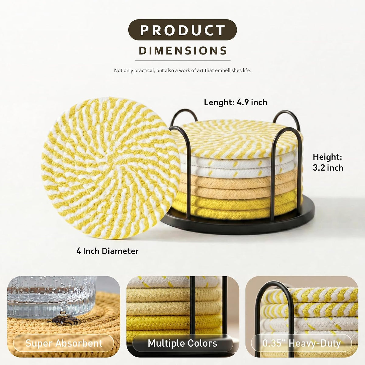 Coasters Set of 8 for Drinks, 4 Inch Large Coasters for Coffee Table, Tabletop Protection for Hot & Cold Drinks, Versatile Coasters for Home Decor, Non-Slip & Easy to Clean, Coffee