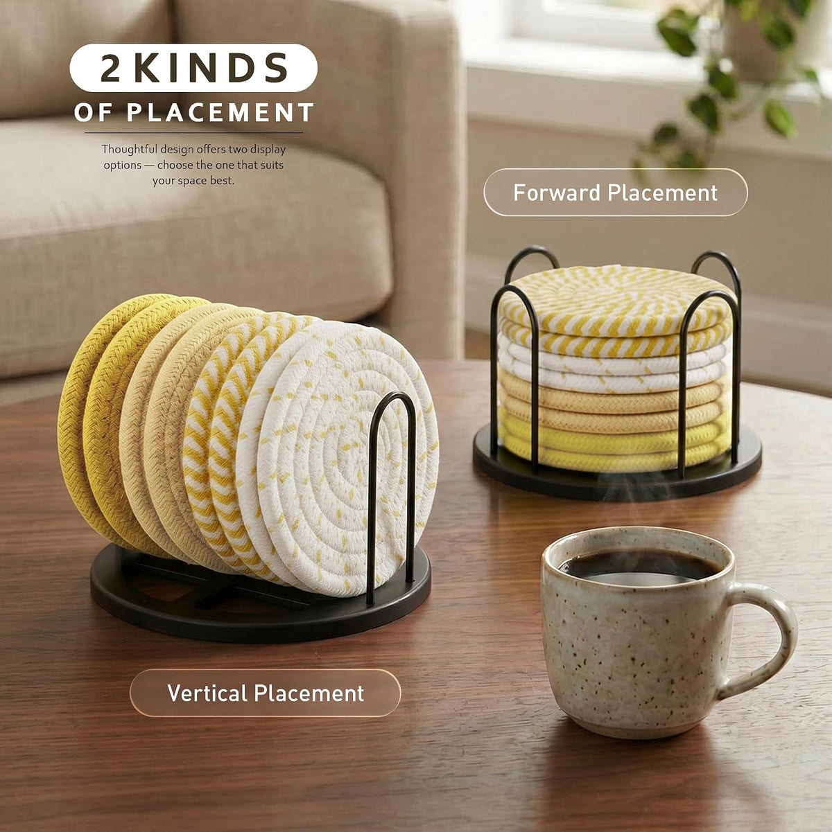 Coasters Set of 8 for Drinks, 4 Inch Large Coasters for Coffee Table, Tabletop Protection for Hot & Cold Drinks, Versatile Coasters for Home Decor, Non-Slip & Easy to Clean, Coffee