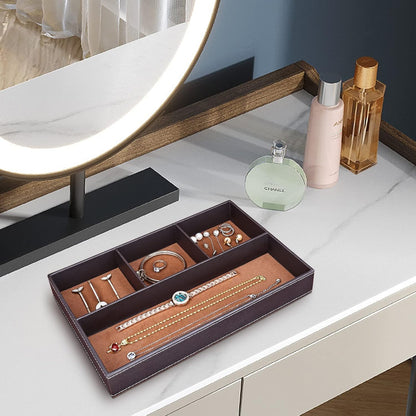 Faux Leather Valet Tray for Men, Stackable Jewelry Organizer for Drawers Inserts, Nightstand Caddy Tray for Key, Wallet, Sunglass, Watch, Coin, Phone, Bedside Desktop Storage Brown