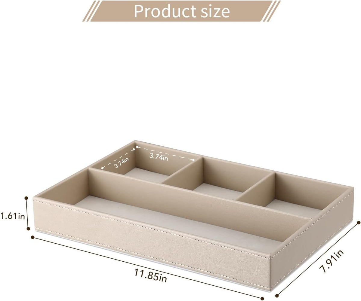 Faux Leather Valet Tray for Men, Stackable Jewelry Organizer for Drawers Inserts, Nightstand Caddy Tray for Key, Wallet, Sunglass, Watch, Coin, Phone, Bedside Desktop Storage Brown