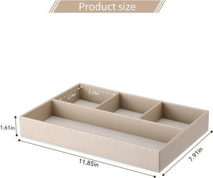 Faux Leather Valet Tray for Men, Stackable Jewelry Organizer for Drawers Inserts, Nightstand Caddy Tray for Key, Wallet, Sunglass, Watch, Coin, Phone, Bedside Desktop Storage Brown