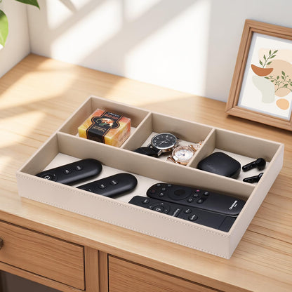 Faux Leather Valet Tray for Men, Stackable Jewelry Organizer for Drawers Inserts, Nightstand Caddy Tray for Key, Wallet, Sunglass, Watch, Coin, Phone, Bedside Desktop Storage Brown