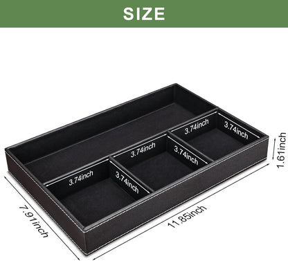 Faux Leather Valet Tray for Men, Stackable Jewelry Organizer for Drawers Inserts, Nightstand Caddy Tray for Key, Wallet, Sunglass, Watch, Coin, Phone, Bedside Desktop Storage Brown