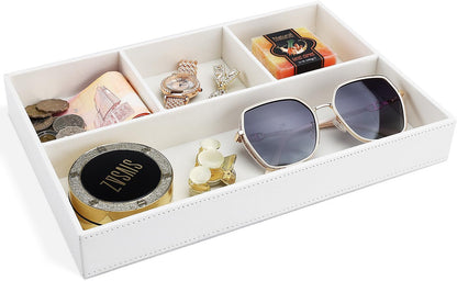 Faux Leather Valet Tray for Men, Stackable Jewelry Organizer for Drawers Inserts, Nightstand Caddy Tray for Key, Wallet, Sunglass, Watch, Coin, Phone, Bedside Desktop Storage Brown