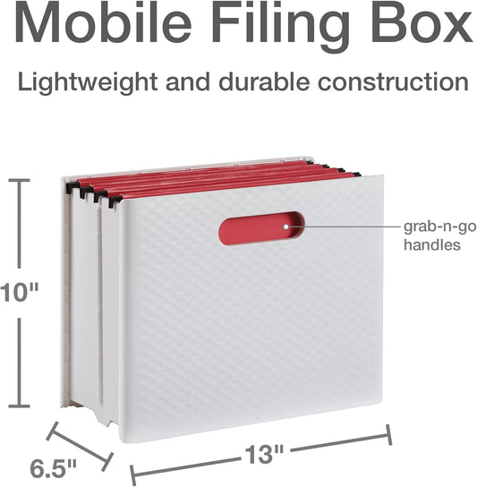 Pendaflex Mobile File Box with Handles, Easy Set Up, Collapse Down and Store Away, 13"W x 10"H x 6.5"D, Holds Letter Size Files, White (126119)