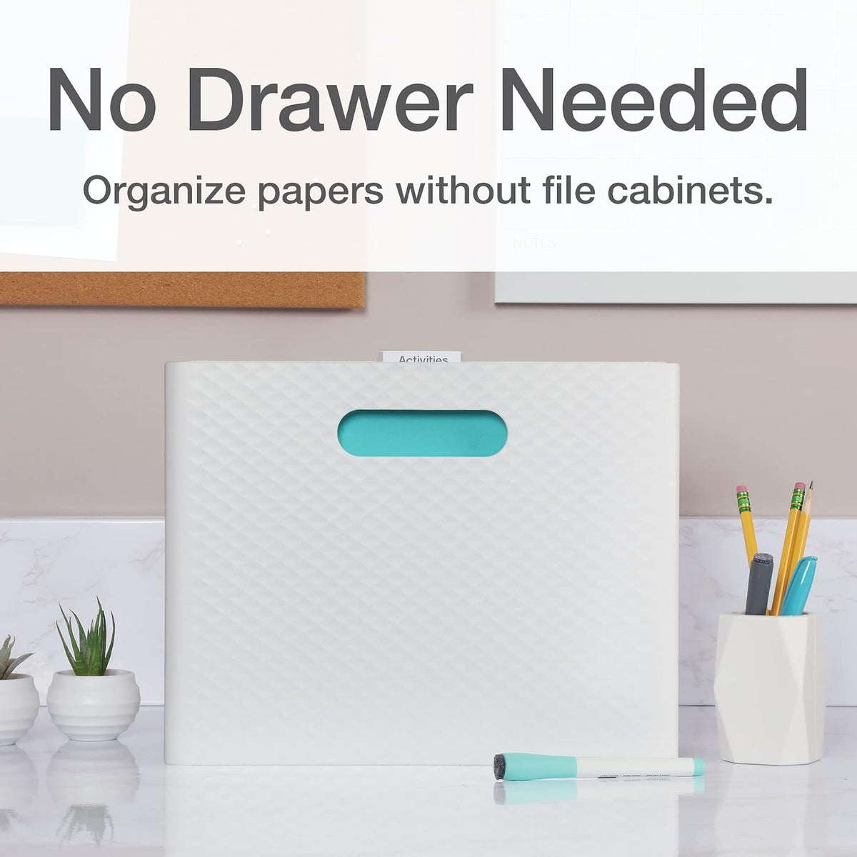 Pendaflex Mobile File Box with Handles, Easy Set Up, Collapse Down and Store Away, 13"W x 10"H x 6.5"D, Holds Letter Size Files, White (126119)