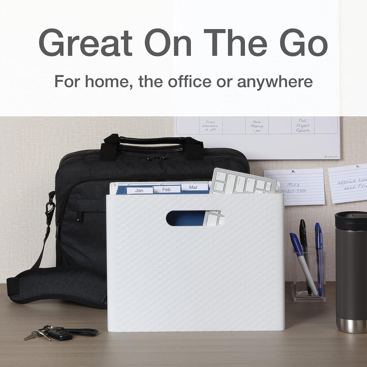 Pendaflex Mobile File Box with Handles, Easy Set Up, Collapse Down and Store Away, 13"W x 10"H x 6.5"D, Holds Letter Size Files, White (126119)