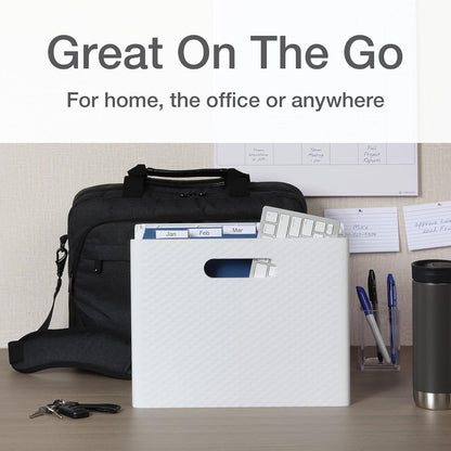 Pendaflex Mobile File Box with Handles, Easy Set Up, Collapse Down and Store Away, 13"W x 10"H x 6.5"D, Holds Letter Size Files, White (126119)