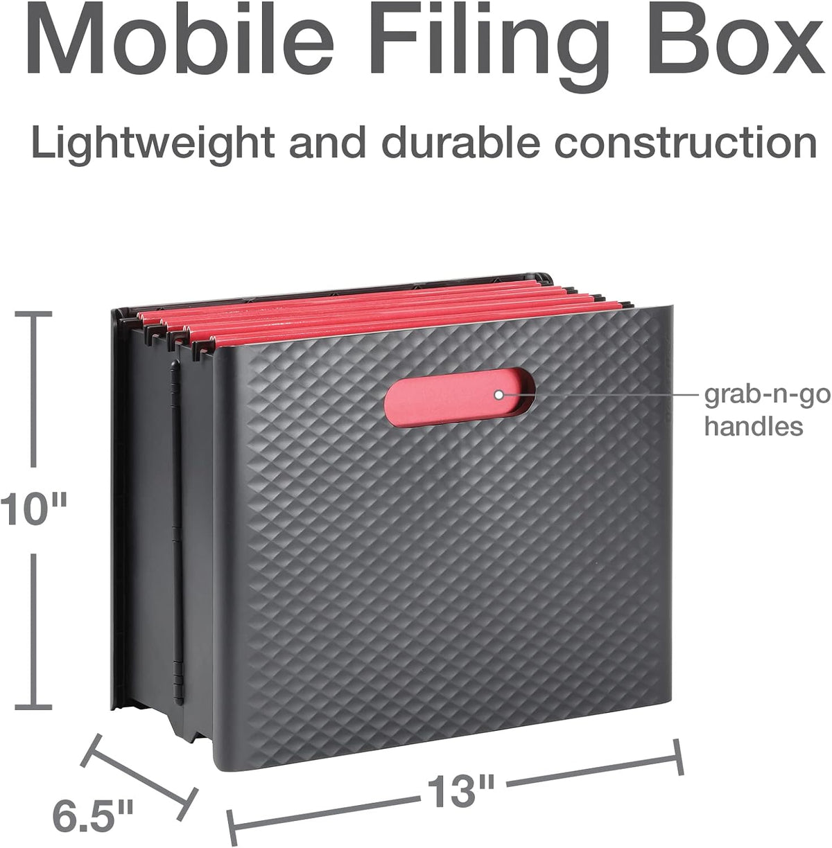 Pendaflex Mobile File Box with Handles, Easy Set Up, Collapse Down and Store Away, 13"W x 10"H x 6.5"D, Holds Letter Size Files, White (126119)