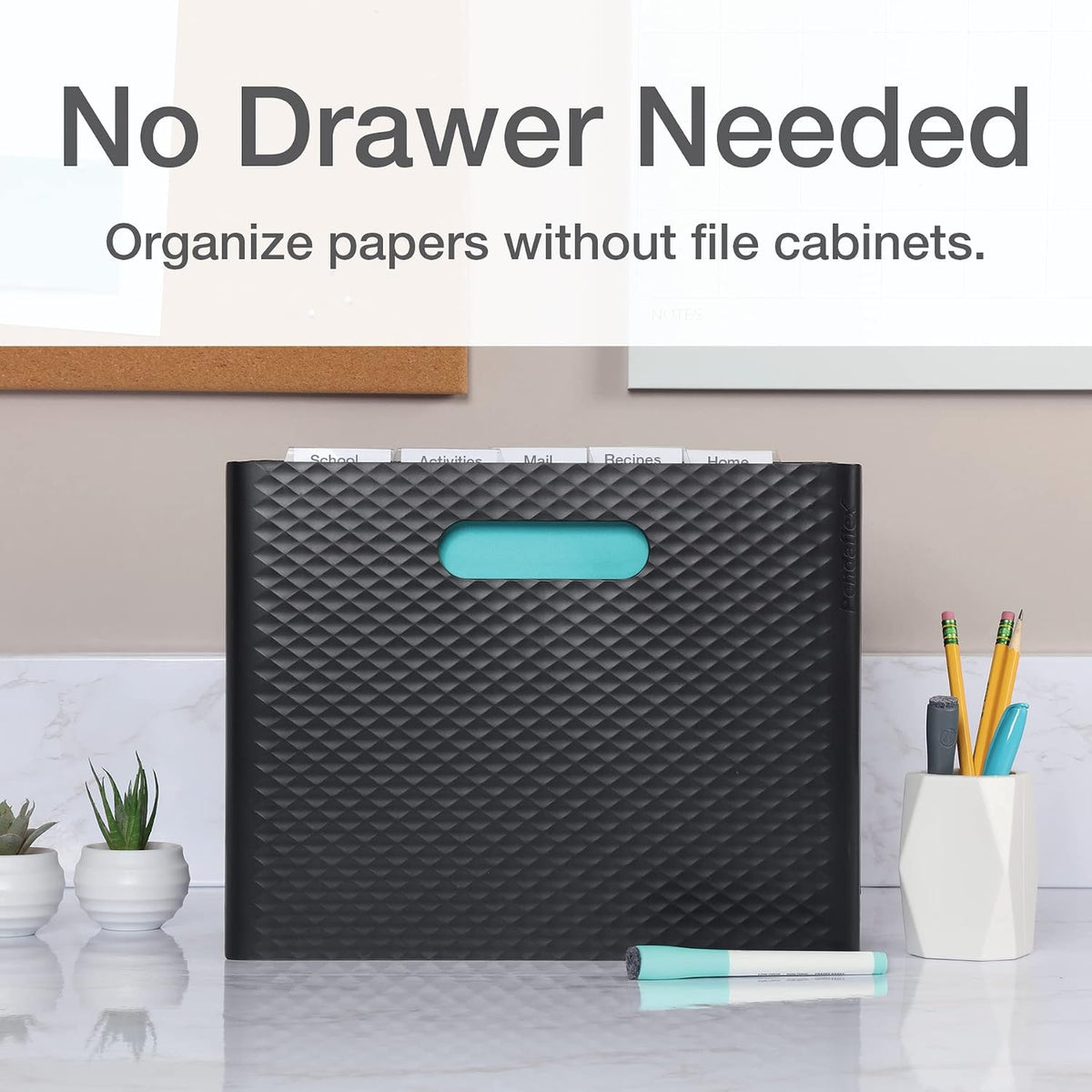 Pendaflex Mobile File Box with Handles, Easy Set Up, Collapse Down and Store Away, 13"W x 10"H x 6.5"D, Holds Letter Size Files, White (126119)