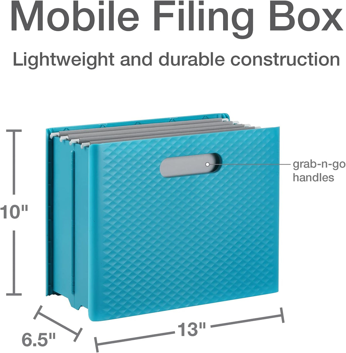 Pendaflex Mobile File Box with Handles, Easy Set Up, Collapse Down and Store Away, 13"W x 10"H x 6.5"D, Holds Letter Size Files, White (126119)
