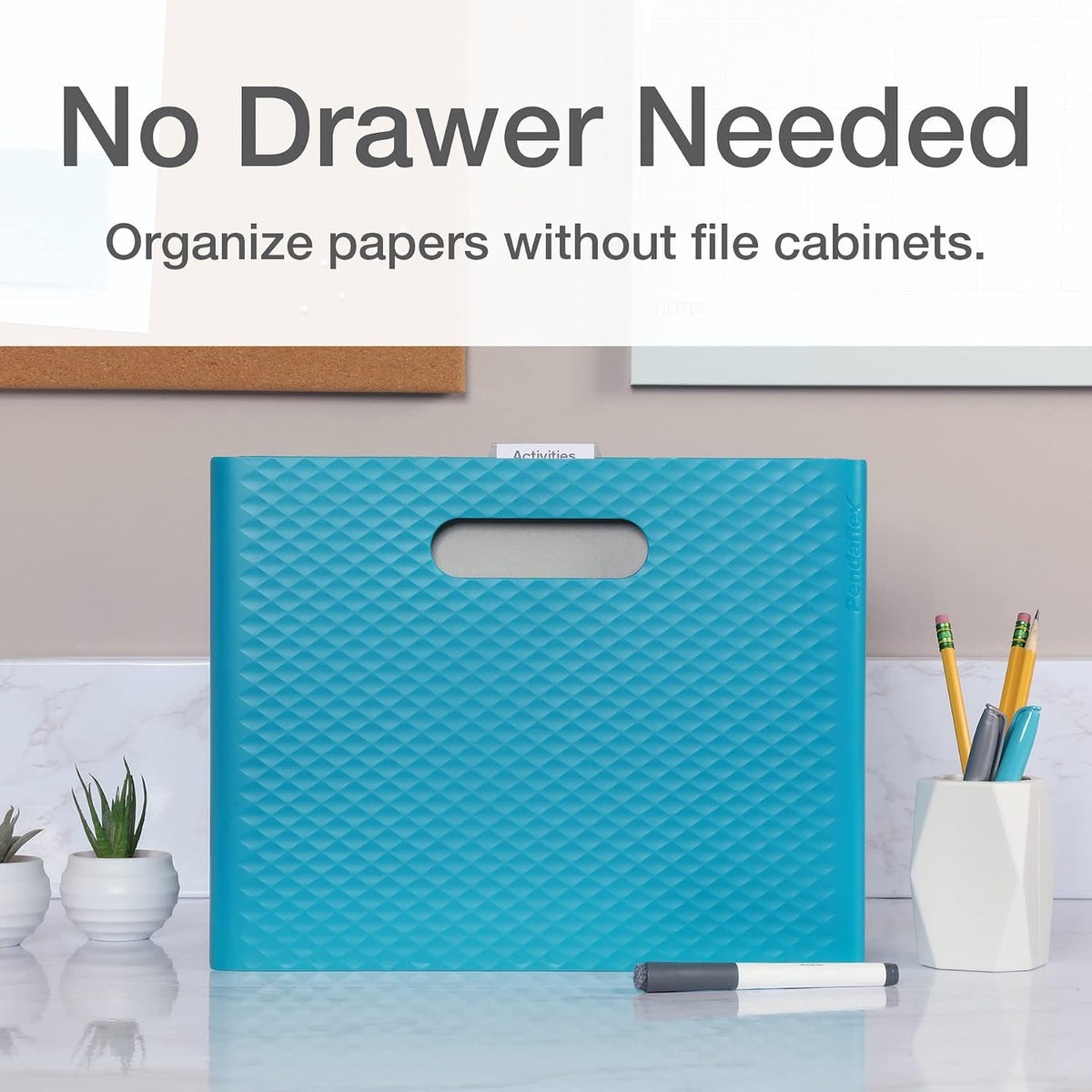 Pendaflex Mobile File Box with Handles, Easy Set Up, Collapse Down and Store Away, 13"W x 10"H x 6.5"D, Holds Letter Size Files, White (126119)