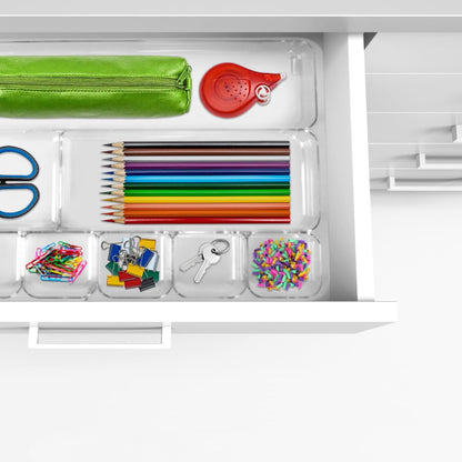 Desk Drawer Organizer Tray with 9 Storage Compartments - For Home and Office - Drawer Organizers Office, Perfect Organizing Pens, Pencils, Paper Clips, Sticky Notes - Clear - 2 Pack